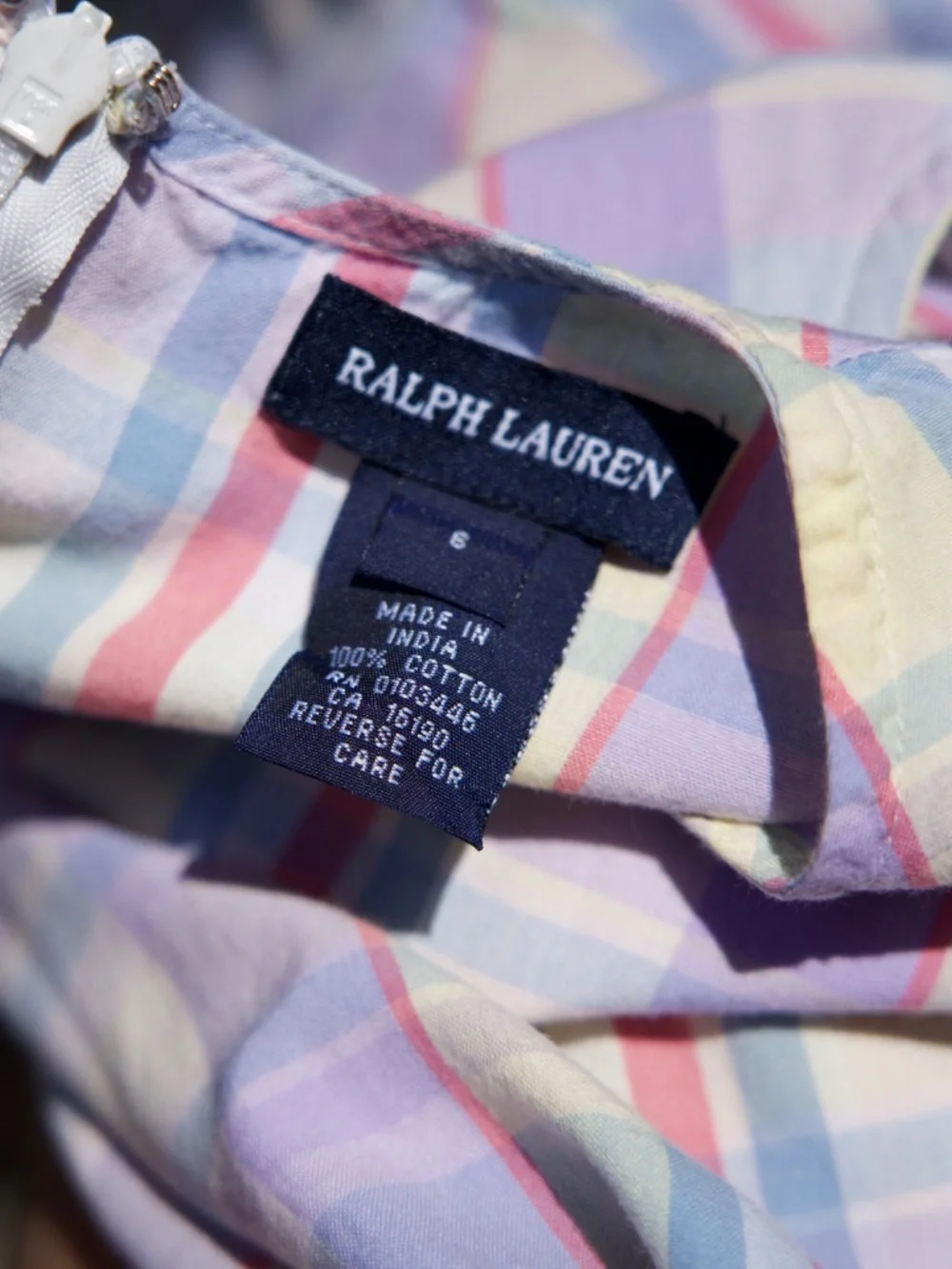 Ralph Lauren 100% Cotton Pastel Plaid Sleeveless Summer Smock Dress Kids 6Y
